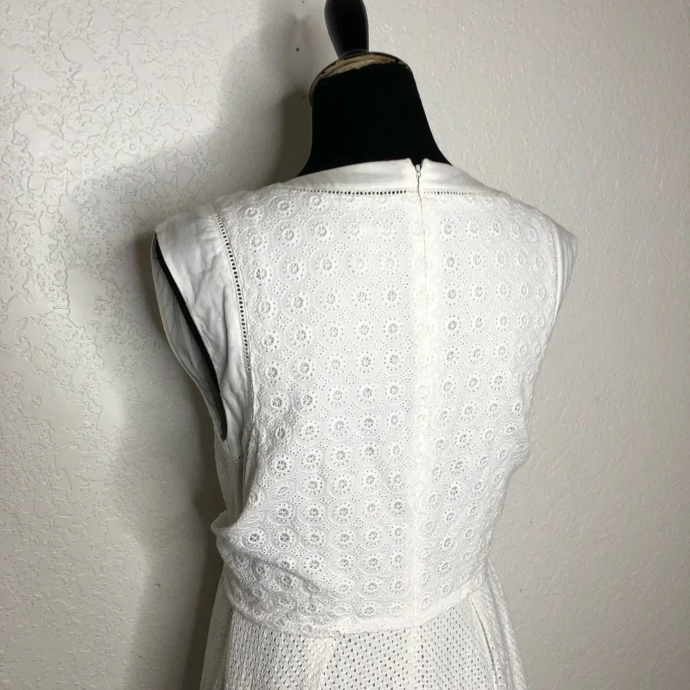Cabi Lizzie white mixed eyelet overlay tie front dress‎ size 4 #5106